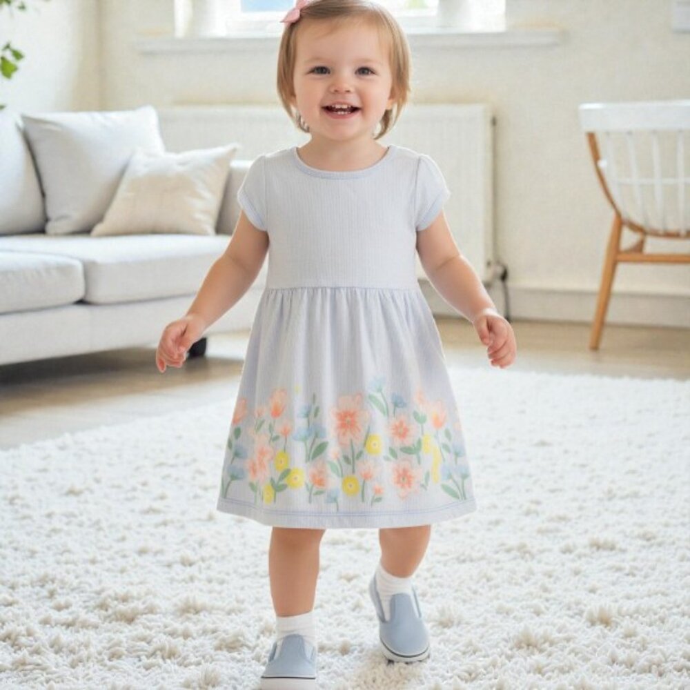 Carter's Blue Stripe Floral Print Dress 2T